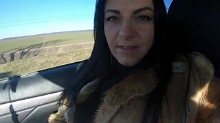 Cheating Wife Sucks Husband's Friend's Cock Outdoor During Fur-Coat Shopping!