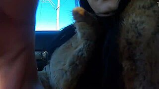 Cheating Wife Sucks Husband's Friend's Cock Outdoor During Fur-Coat Shopping!