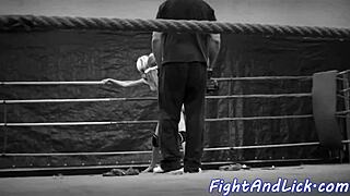 Petite Euro Babe Wrestles Busty Lesbian in Close Up