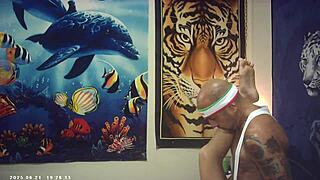 Behind scenes of porn shoot with Asian babe and Italian machine