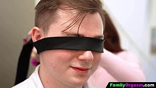 Redhead Girlfriend and Mom Blindfold Surprise Boyfriend