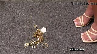 jewelry stealing big tit latina punished hard at the back office