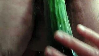 Wow, grandma is fucking her hairy pussy with a cucumber! So intense!