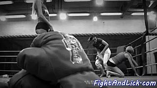 Petite Euro Babe Wrestles Busty Lesbian in Close Up