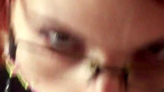 Glassed-up Karla Rose kneels for pov blowjob on wrapped cock