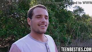 These three new teen 18+s made their friend show them their dick and afterwards fuck them one by one while camping in the woods