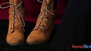 in the truth or dare game, the big tit british brunette rubs her shaved pussy while giving jerk off instructions to the voyeur guy