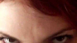 Glassed-up Karla Rose kneels for pov blowjob on wrapped cock