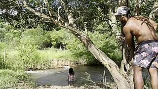 Albina fucks stranger in bush!