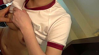 uncensored 18-year-old suzu-chan with big breasts in gym cosplay gets shaved pussy creampie