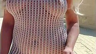 Transparent dress reveals no underwear underneath