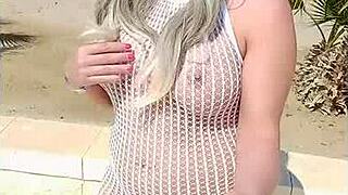 Transparent dress reveals no underwear underneath
