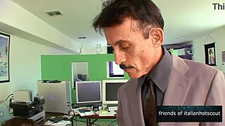 Sexy brunette girl next door rides big cock in hardcore session with old man