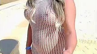Transparent dress reveals no underwear underneath