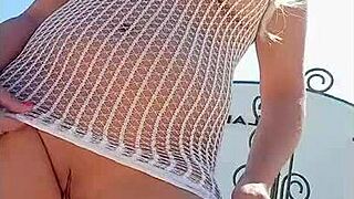 Transparent dress reveals no underwear underneath