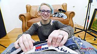 exotic skinny coed raven finger fucks her shaved pussy and sucks a cock.