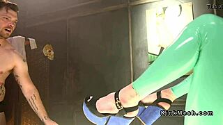 tranny in latex meets hairy guy