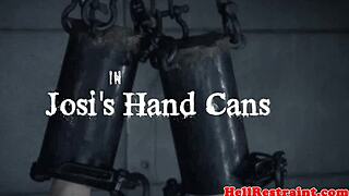 tattooed bdsm sub dominated with clamps in rough bondage session