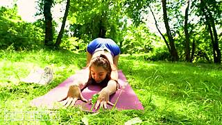 Hot yoga in woods with Uptown Bunny turns steamy