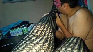 Fishnet-clad milf indulges in foot fetish with bbw big tits babe