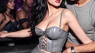 After work, she embraces her dirty leather fantasy, dancing outdoors in boots and skirt, teasing in public.