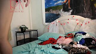 Lady Changes Underwear Gracefully, Showing Charms As Housewife Lays Out Sexy Lingerie And Outfits On Bed