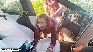 petite amateur fucked in car while driving