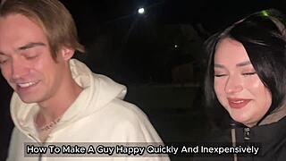 She gives a blowjob to a stranger after a walk, cum in throat