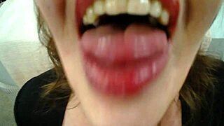 Redhead american mature in humiliation roleplay sucking dildo with facial, titties hanging out