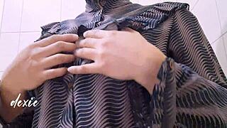 this pinay chubby babe playing with her big natural tits during office break. wanna see more?