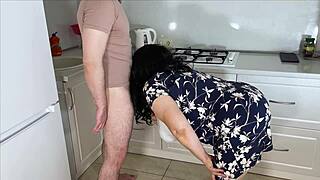 stepmom took off her thong in front of her stepson so that he would get excited and fuck her