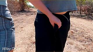 Wife blows cock in public, cum on tits