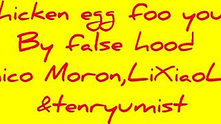 in this false hood wrestling match, young chinese nico moron battles with food elements