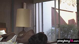 Ebony beauty reveals tight black pussy