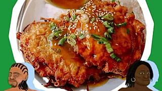 in this false hood wrestling match, young chinese nico moron battles with food elements