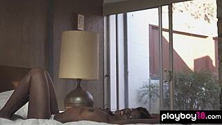 Ebony beauty reveals tight black pussy