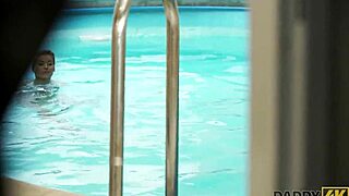 victoria daniels enjoys swimming in a huge pool and engaging with mature companions