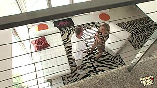 Relationship argument leads to cheating blonde's anal shower threesome with dp