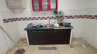 Beautiful skinny brunette pays the rent with her perfect body english!