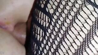 crazy guy in pantyhose casually fucks his shaved stepsister's tight ass