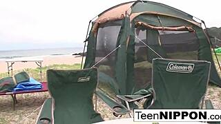 the japanese girlfriend casually blows her guy outdoors under the sun