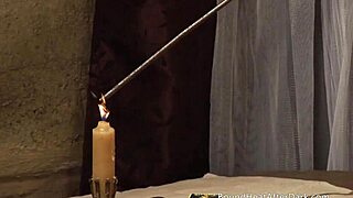 in this scene, a busty lesbian slave gets touched and kissed all over by her dominant mistress.