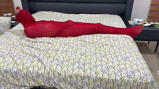 bondage pantyhose encasement locks person in tight cocoon