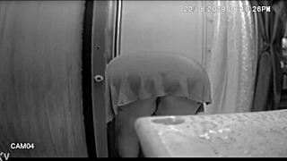 jennifer bent over washing the shower