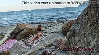 Flashing Pussy on Public Beach Makes Guy Help Squirt