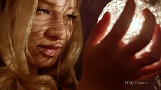 Hey, check out this sexy blonde's sensual striptease with teasing and groping!