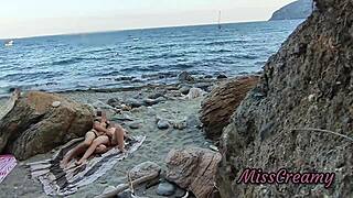 Flashing Pussy on Public Beach Makes Guy Help Squirt