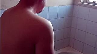 Grandpa and daddy enjoy amazing bathroom blowjob sex