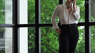 Submissive Business Woman Blindfolded and Exposed in Public Flashing Her Saggy Tits.