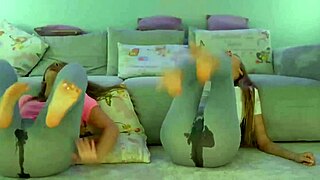 Lesbians masturbate intensely together.